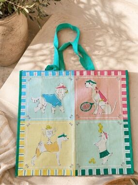 Tennis dog print reusable tote bag